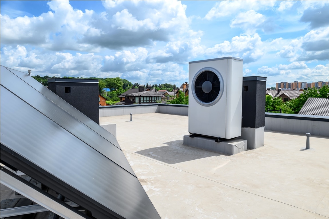 heat pump and solar collector on the roof